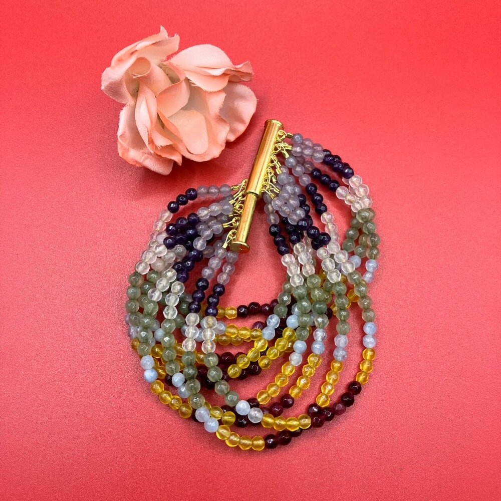 Agate Multi Colored Multi Strand Bracelet 7 inches long with magnetic clasp